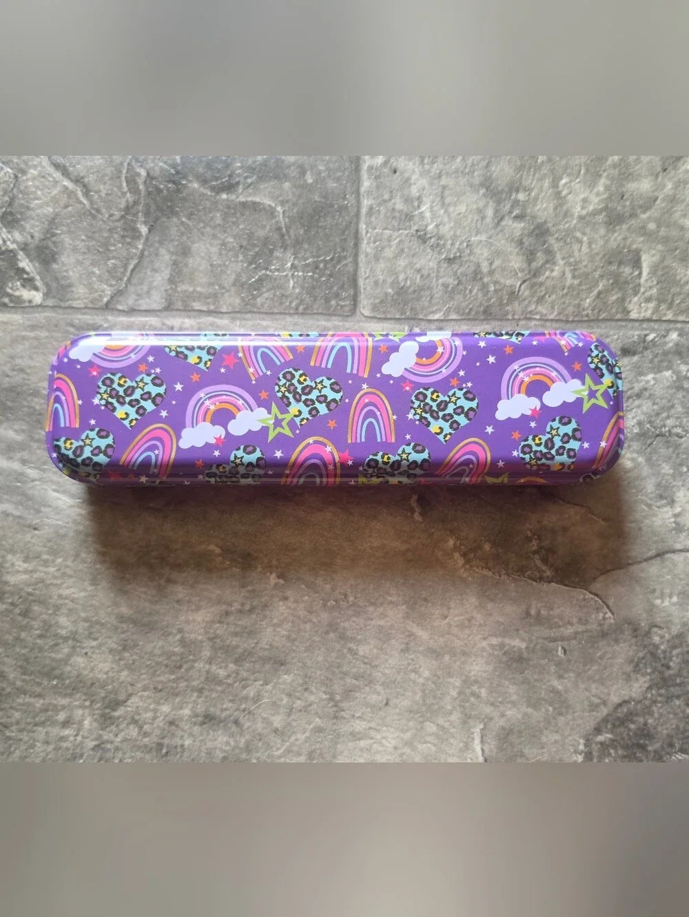 Kids Rainbow, Hearts & Stars Pencil Case - Purple BNIB